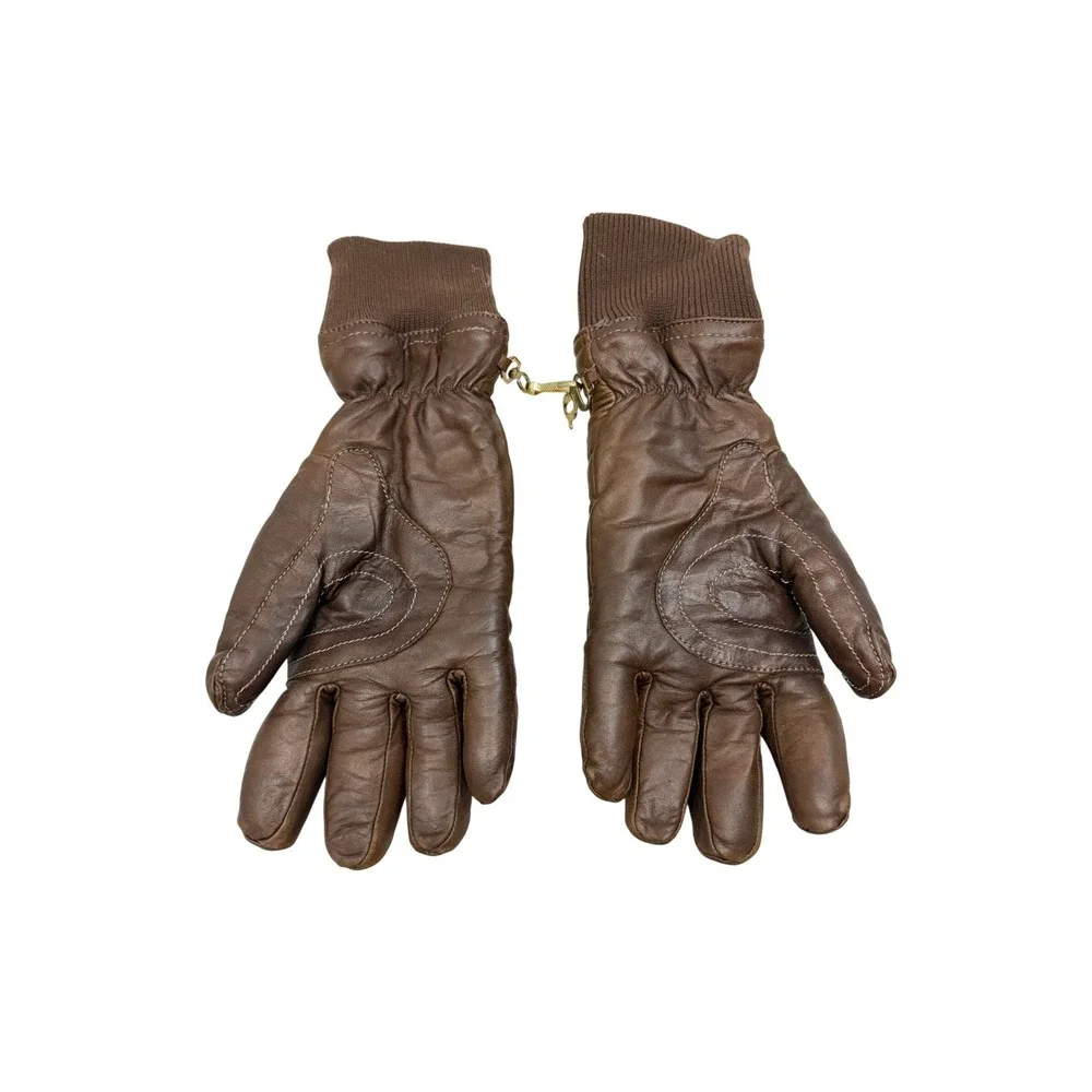 Grandoe Brown Genuine Leather Winter Puffer Gloves Fur Lined Knit Cuff S